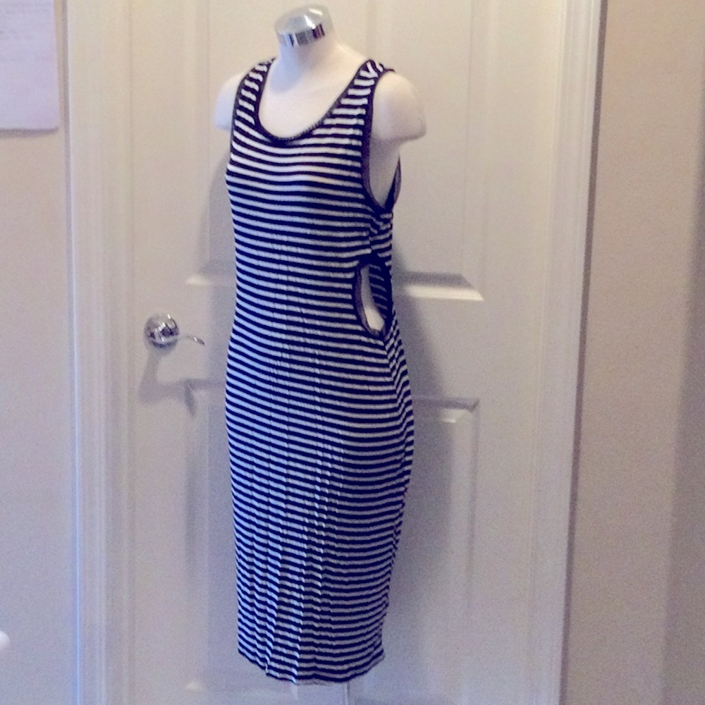 BOBBI ROCCO Stripe Cut Out Side Midi Dress